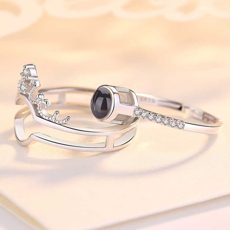 Personalized Photo Projection Two In One Heart Ring With Crown
