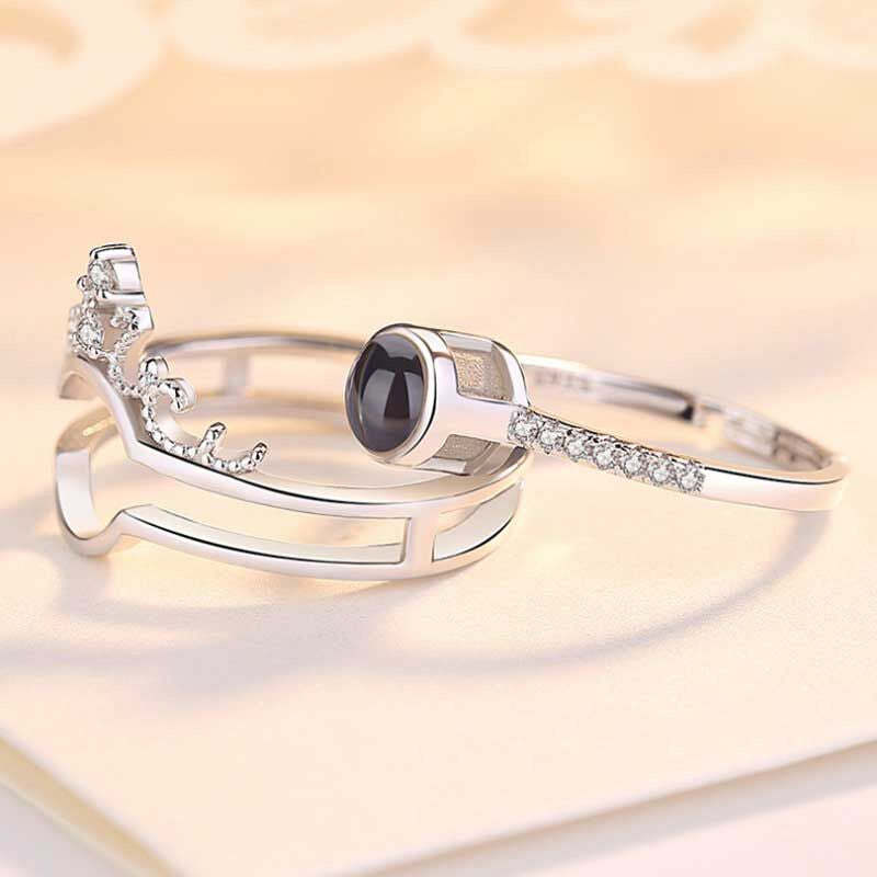 Personalized Photo Projection Two In One Heart Ring With Crown