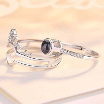 Personalized Photo Projection Two In One Heart Ring With Crown