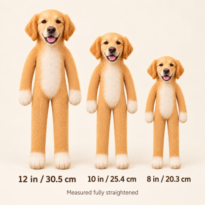 Pet plush doll sizes 8, 10 and 12 inches measured fully straightened