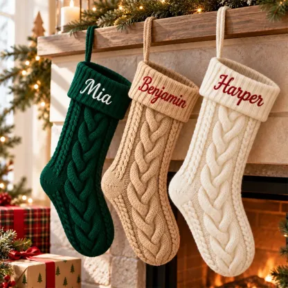 Personalized Christmas Xmas Embroidered Family Name Stockings, Knit Family Christmas Stockings, Holiday Stockings Gifts