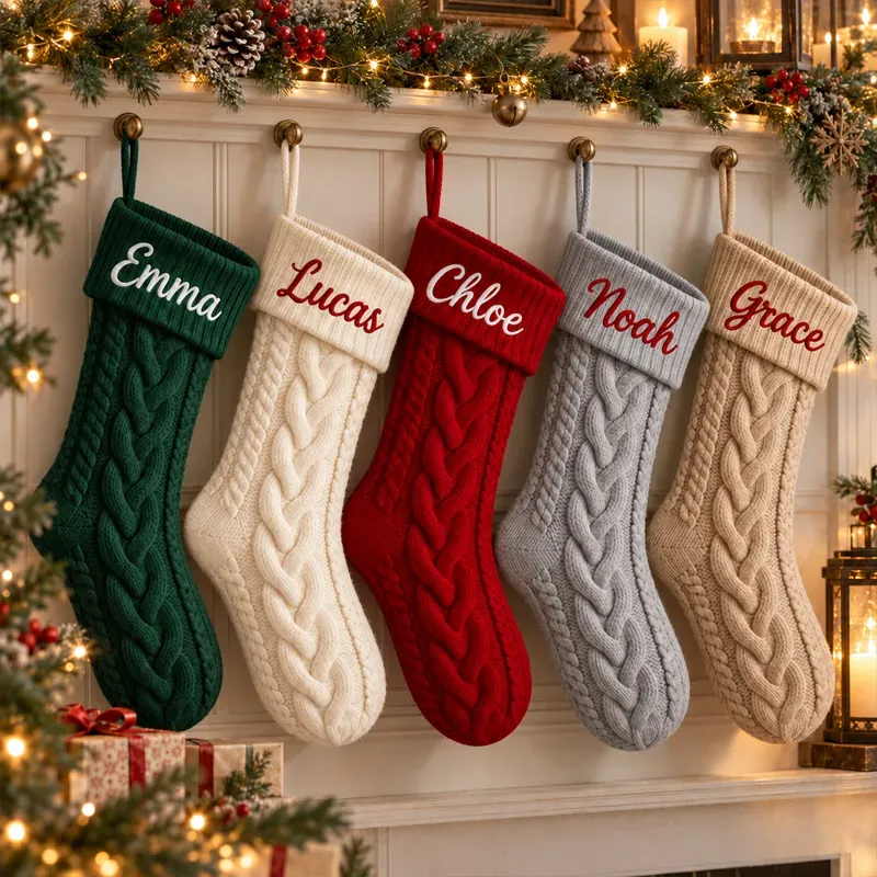 Personalized Christmas Xmas Embroidered Family Name Stockings, Knit Family Christmas Stockings, Holiday Stockings Gifts