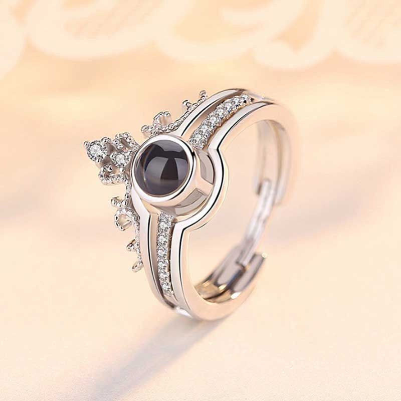 Personalized Photo Projection Two In One Heart Ring With Crown