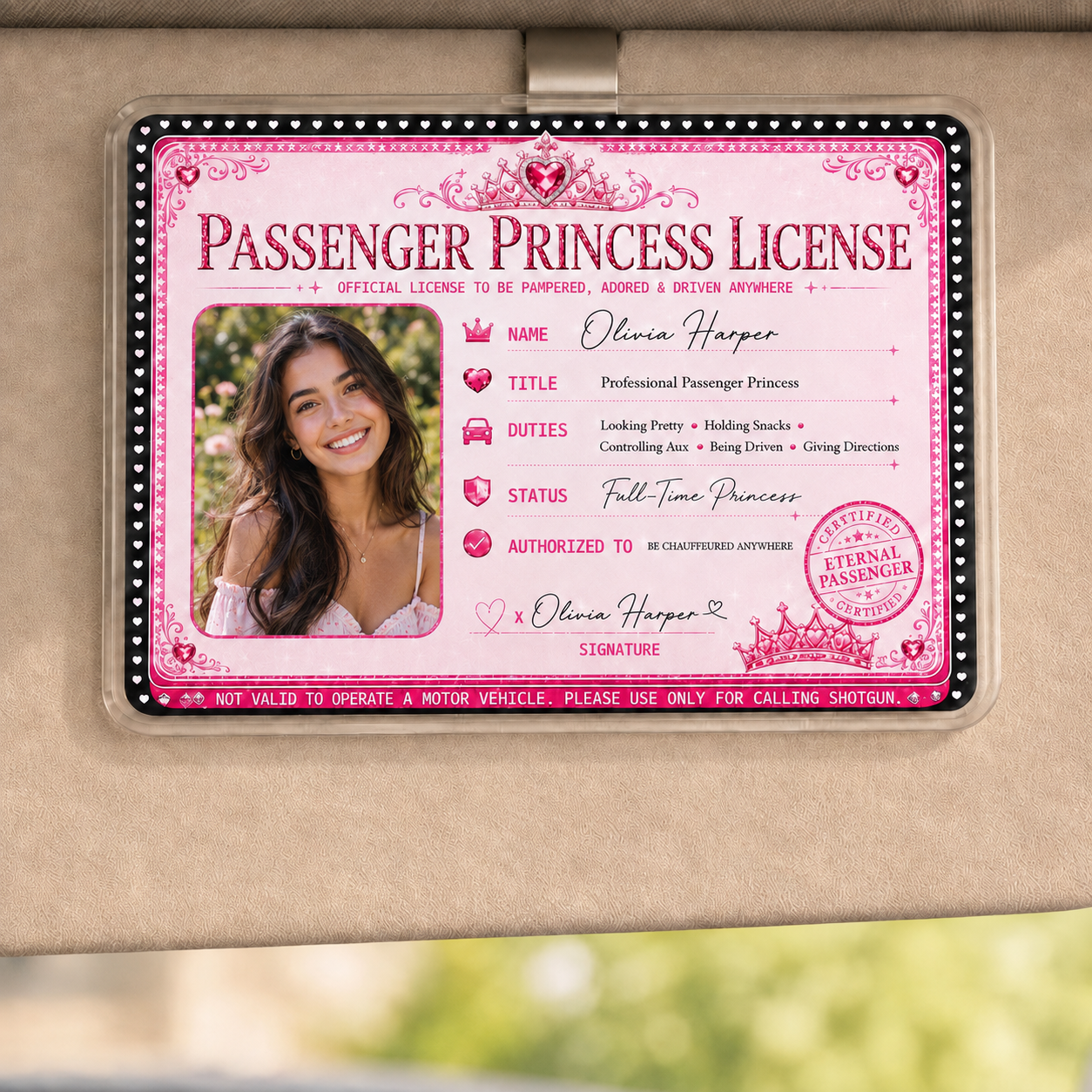 Personalized Passenger Princess License Sun Visor Clip – Custom Photo Car Accessory Gift for Girlfriend or Wife