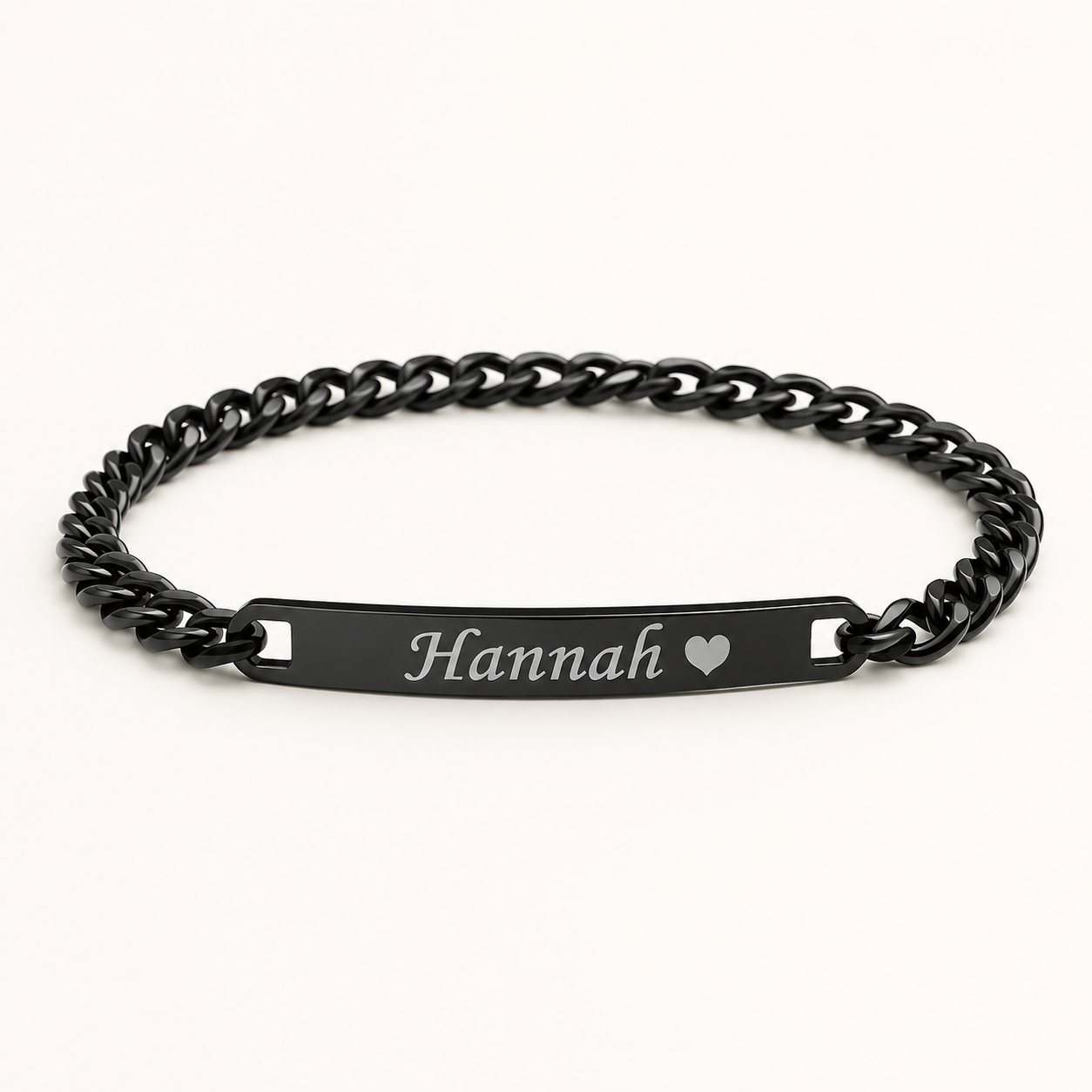 Personalized Girlfriend Name Bracelet – Custom Engraved Black Chain Bracelet with Heart, Romantic Gift for Her