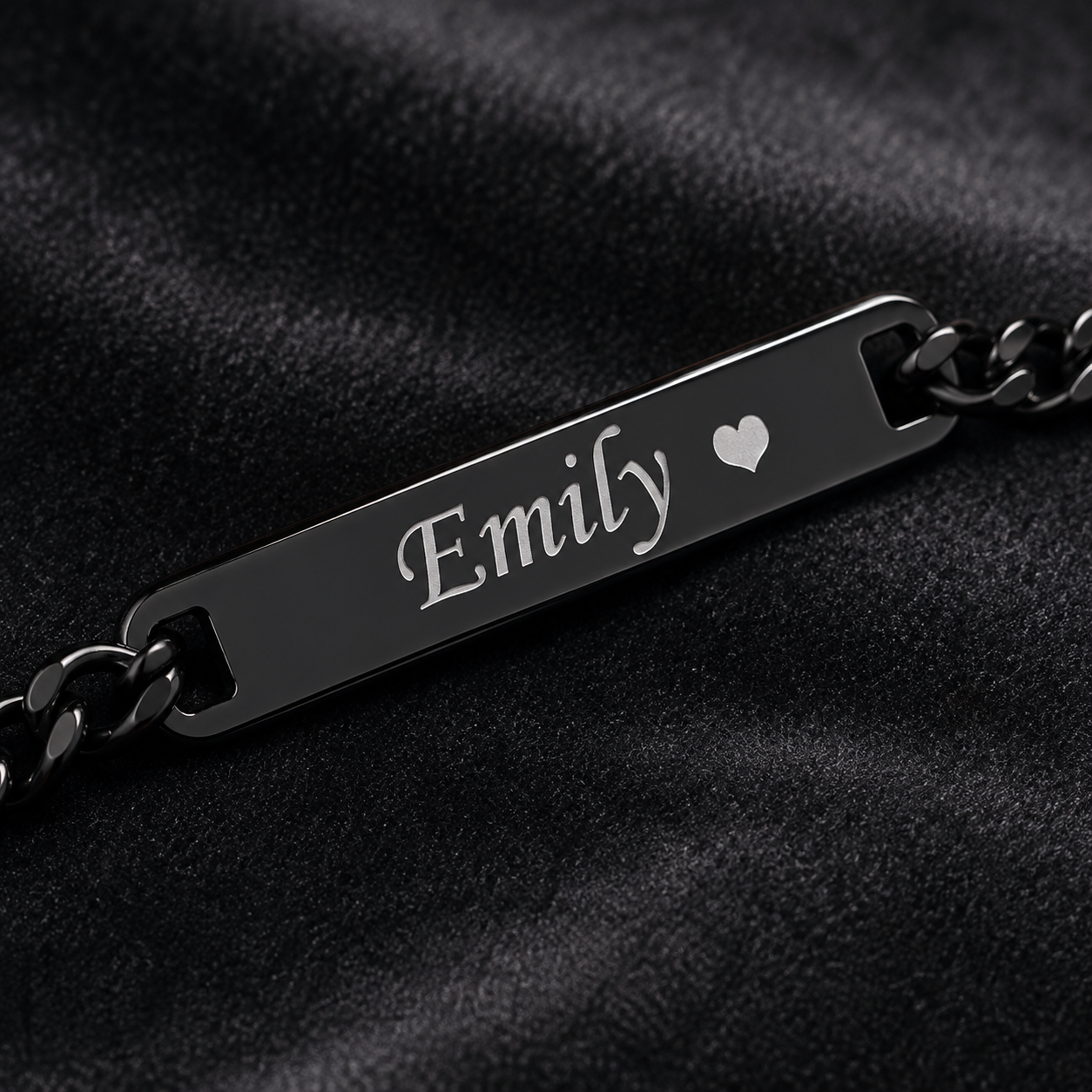 Personalized Girlfriend Name Bracelet – Custom Engraved Black Chain Bracelet with Heart, Romantic Gift for Her