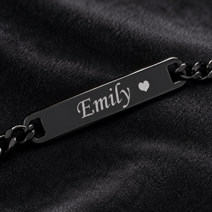 Personalized Girlfriend Name Bracelet – Custom Engraved Black Chain Bracelet with Heart, Romantic Gift for Her