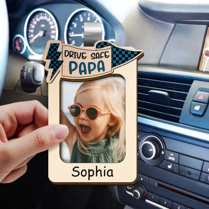 Custom Photo Drive Safe Daddy Papa Love From Kid And Pet - Personalized Custom Shaped Car Visor Clip