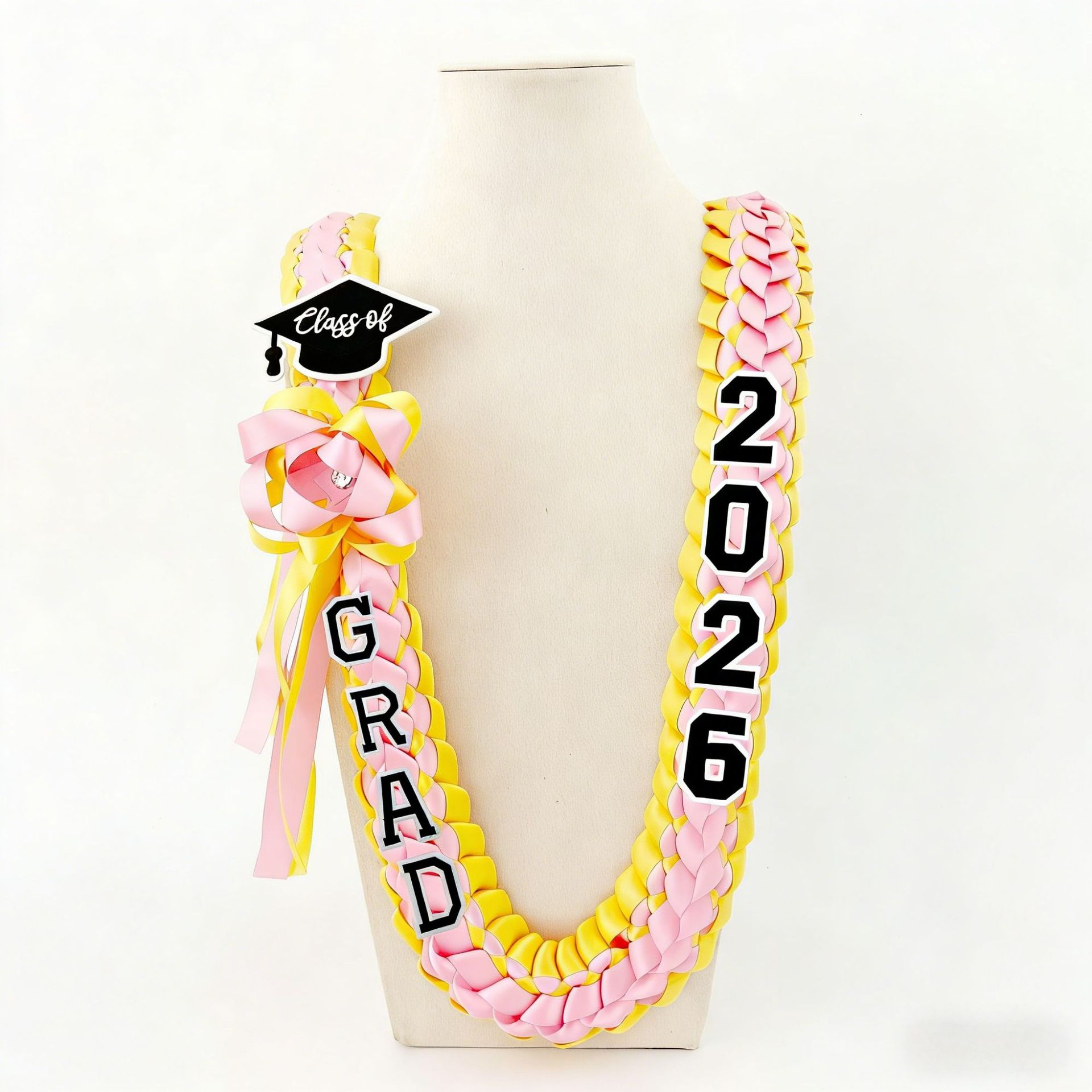 Personalized Graduation Lei with Name, Graduation Gift, Gift for Graduates, Custom Satin Ribbon Lei with Grad Cap, Senior Night Gift