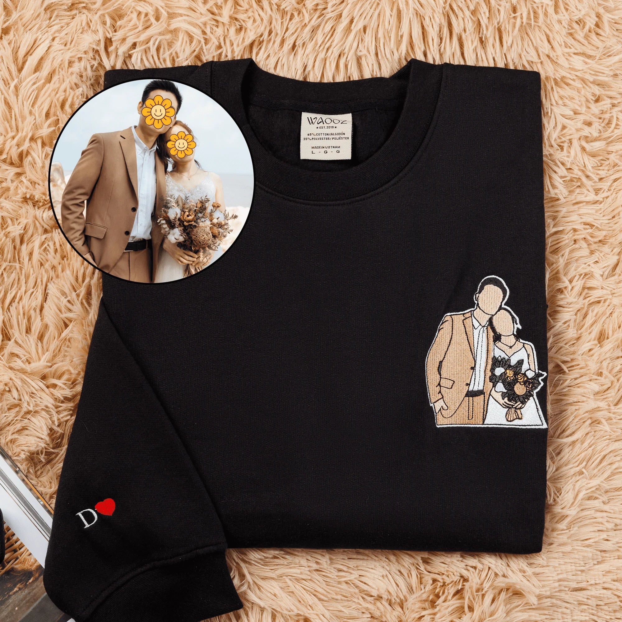 Personalized Custom Embroidered Portrait Sweatshirt Couple Family Gift For Boyfriend