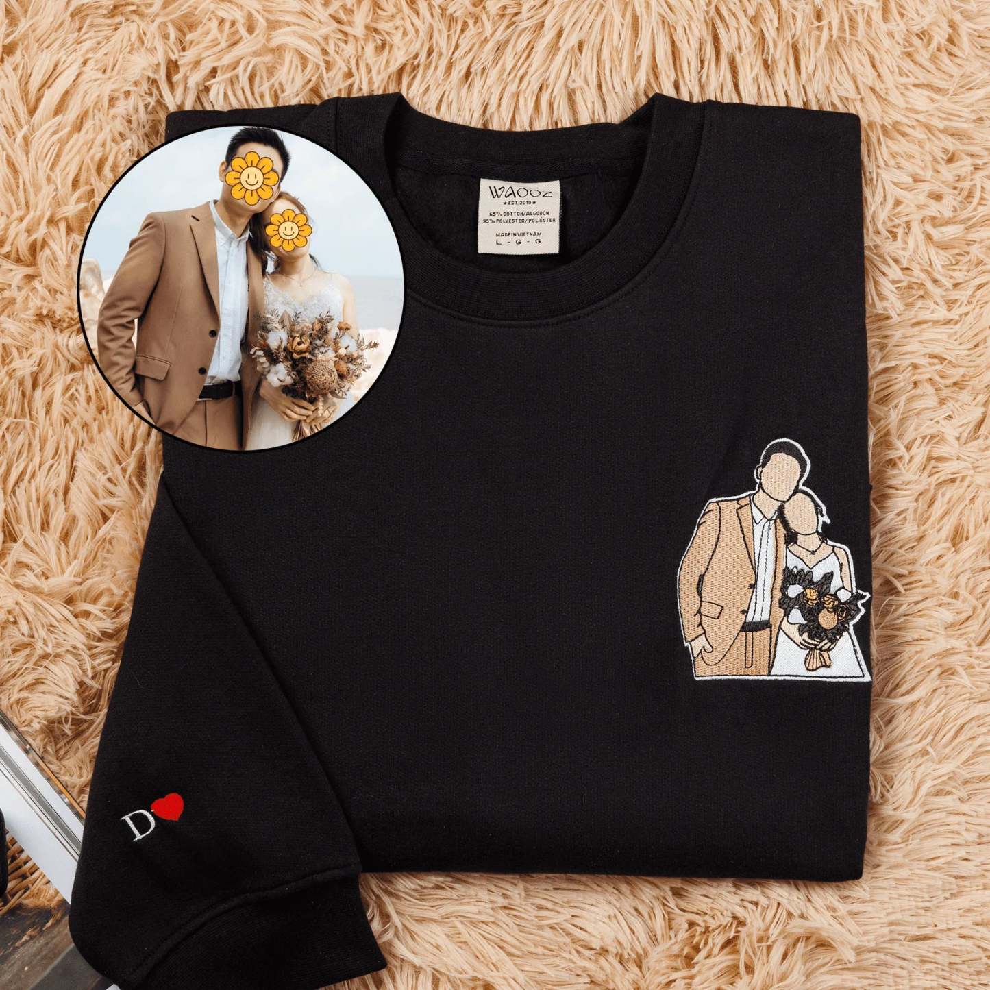 Personalized Custom Embroidered Portrait Sweatshirt Couple Family Gift For Boyfriend
