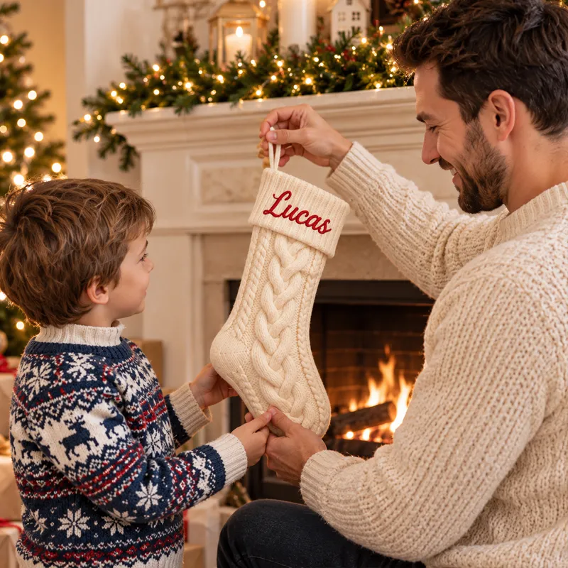 Personalized Christmas Xmas Embroidered Family Name Stockings, Knit Family Christmas Stockings, Holiday Stockings Gifts