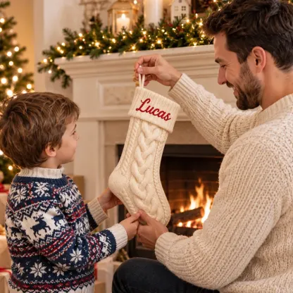 Personalized Christmas Xmas Embroidered Family Name Stockings, Knit Family Christmas Stockings, Holiday Stockings Gifts