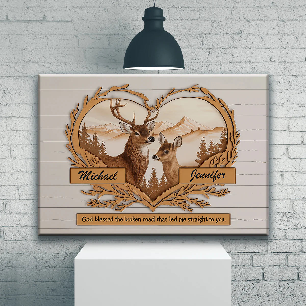 Personalized Couple Deer Love Mountains Canvas