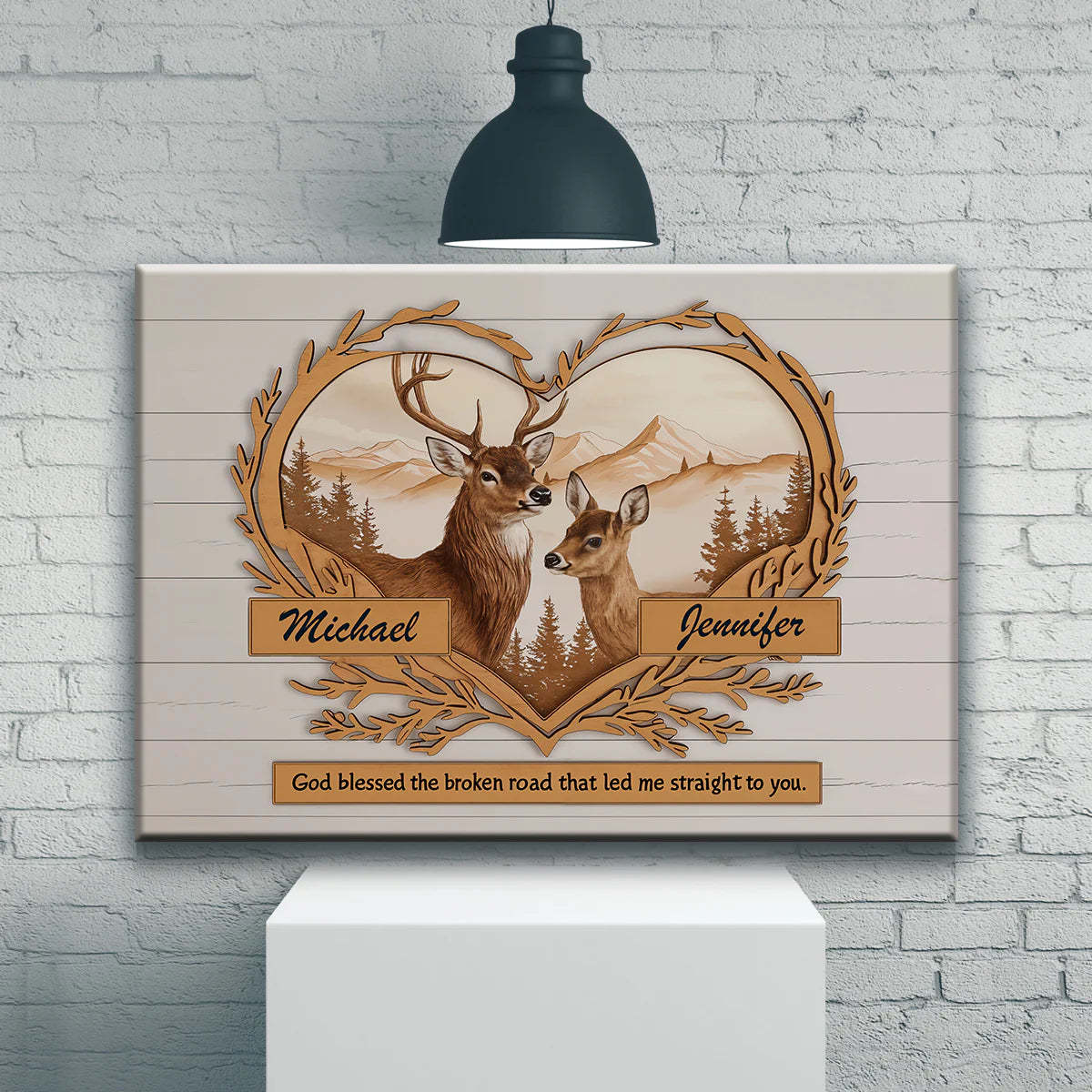 Personalized Couple Deer Love Mountains Canvas