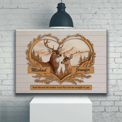 Personalized Couple Deer Love Mountains Canvas