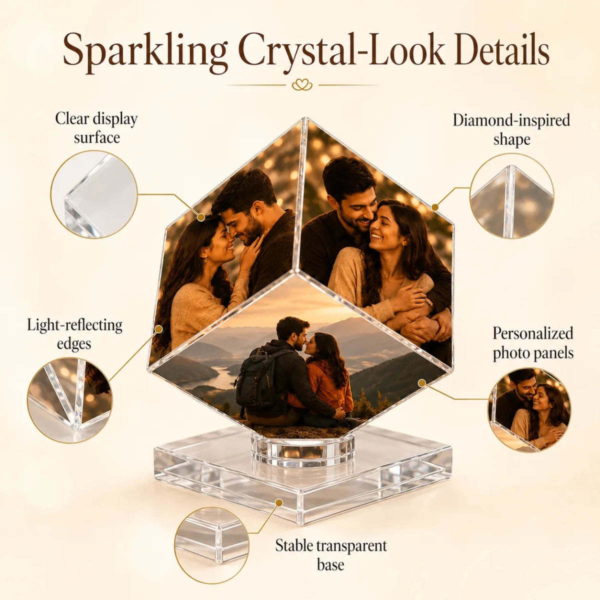 Custom 3-Photo Crystal Diamond Keepsake – Personalized Romantic Photo Display Gift for Couples - Canvasgiftco