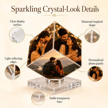 Custom 3-Photo Crystal Diamond Keepsake – Personalized Romantic Photo Display Gift for Couples - Canvasgiftco