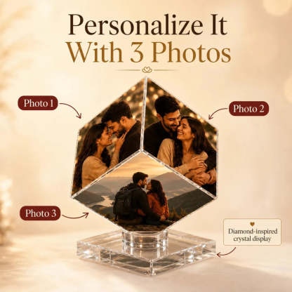 Custom 3-Photo Crystal Diamond Keepsake – Personalized Romantic Photo Display Gift for Couples - Canvasgiftco