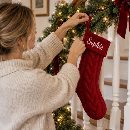 Personalized Christmas Xmas Embroidered Family Name Stockings, Knit Family Christmas Stockings, Holiday Stockings Gifts