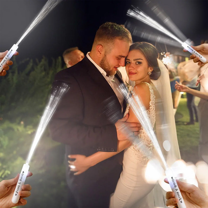 Personalized Light Up Fiber Optic Wands, LED White Glow Sticks Set of 12, Wedding Party Favors, Birthday/Wedding Gifts