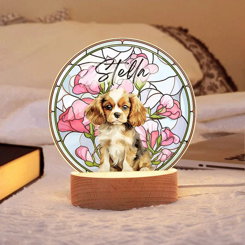 Personalized Acrylic Pet Portrait Birth Flower LED Night Light