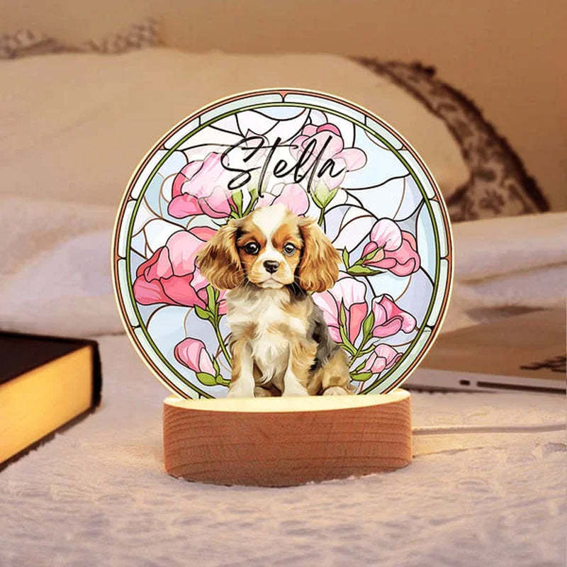 Personalized Acrylic Pet Portrait Birth Flower LED Night Light