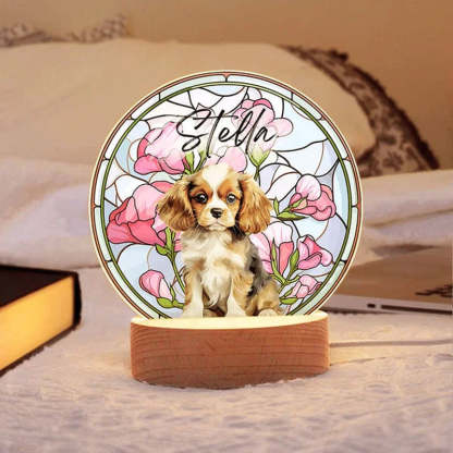 Personalized Acrylic Pet Portrait Birth Flower LED Night Light