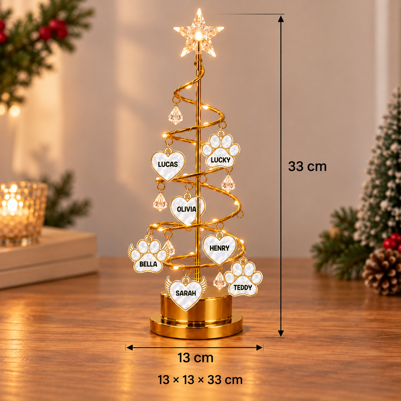 Personalised Christmas tree light dimensions: 13 by 13 by 33 cm including the star.