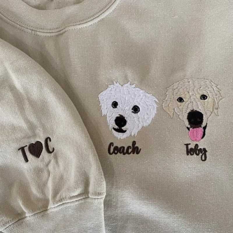 Personalized Pet Face and Name Embroidered Sweatshirt Hoodie
