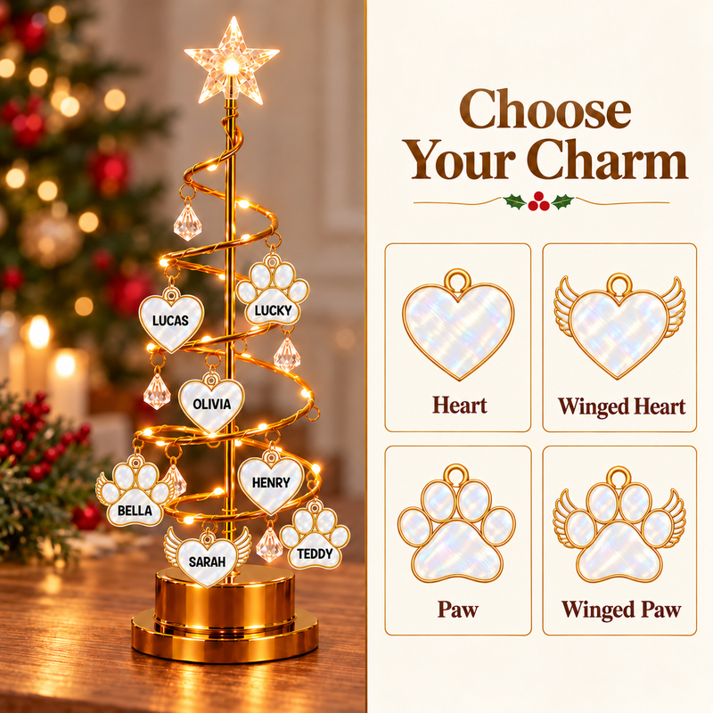 Four custom charm styles: Heart, Winged Heart, Paw and Winged Paw.