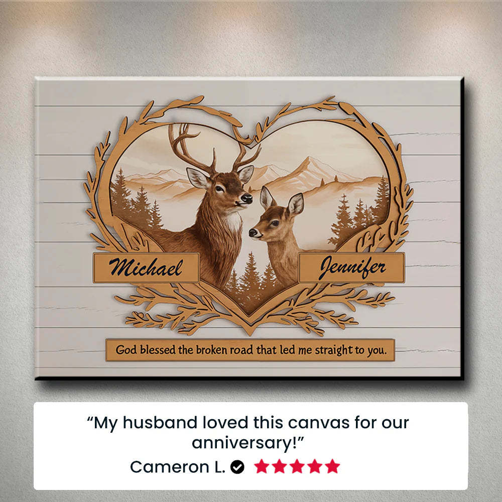 Personalized Couple Deer Love Mountains Canvas