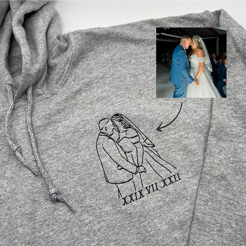 Personalized Embroidered Couple Photo Outline Couple Sweatshirt