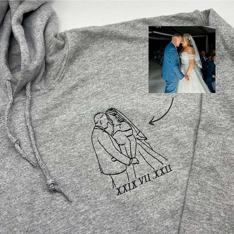 Personalized Embroidered Couple Photo Outline Couple Sweatshirt
