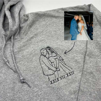 Personalized Embroidered Couple Photo Outline Couple Sweatshirt