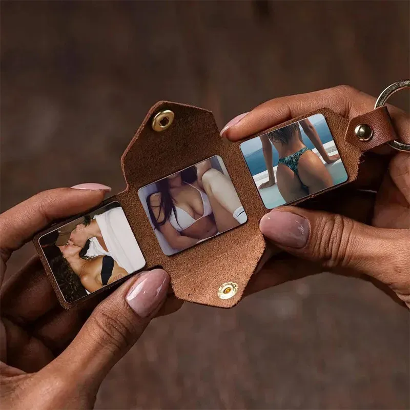 Personalized Leather Photo Key Holder – Custom Name & Photo Keychain Gift
