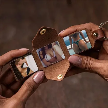 Personalized Leather Photo Key Holder – Custom Name & Photo Keychain Gift