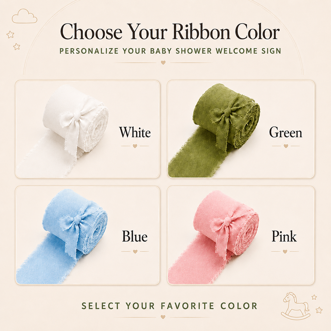 Personalized Baby Shower Welcome Banner – Custom Name, Date, Theme & Ribbon Color Fabric Backdrop