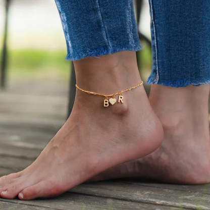 Personalized Adjustable Figaro Anklet with 1-8 Silver Letter Heart Charm Crystal Initials Jewelry Birthday Anniversary Gift for Women