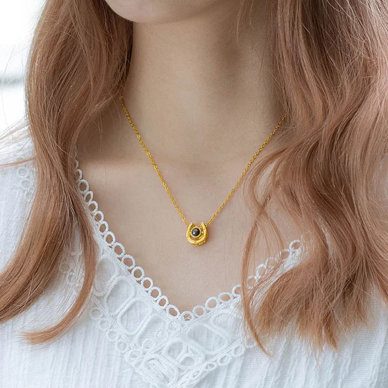 Personalized Horseshoe Photo Projection Necklace