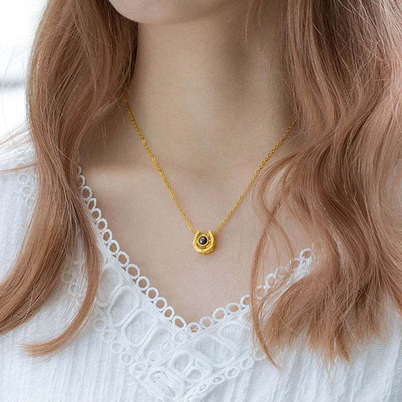 Personalized Horseshoe Photo Projection Necklace