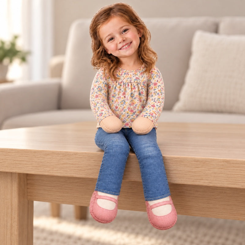 Child photo doll in a gently seated pose