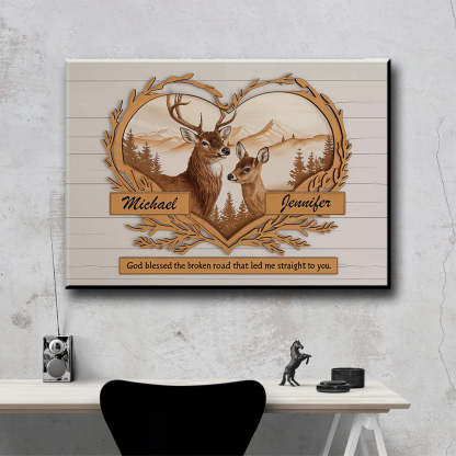 Personalized Couple Deer Love Mountains Canvas