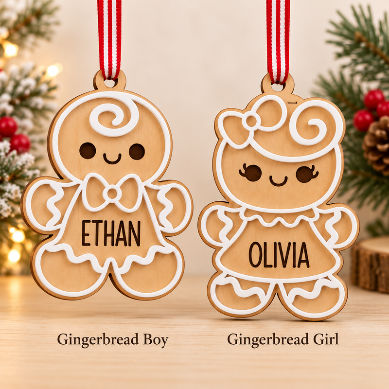 Gingerbread boy and gingerbread girl designs available for personalisation