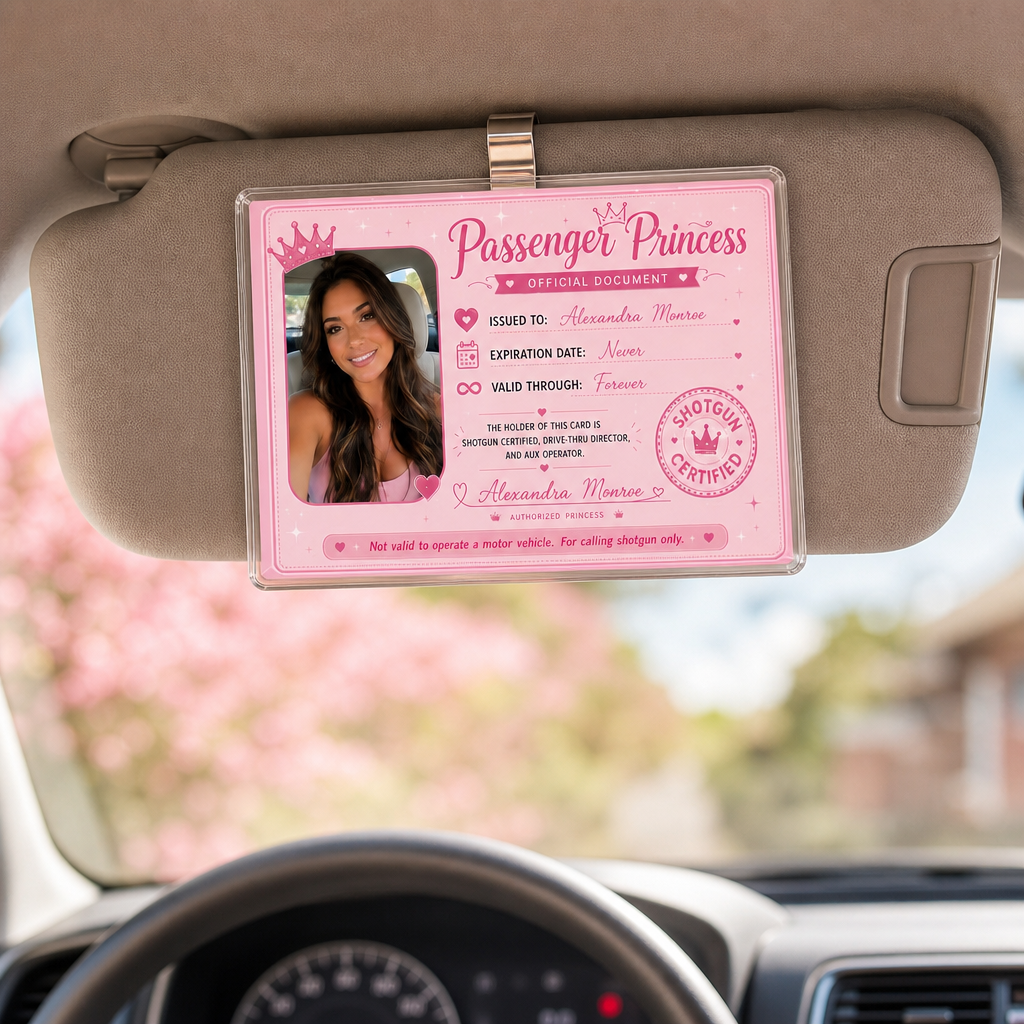 Personalized Passenger Princess Sun Visor Clip – Custom Photo & Name Car Accessory Gift