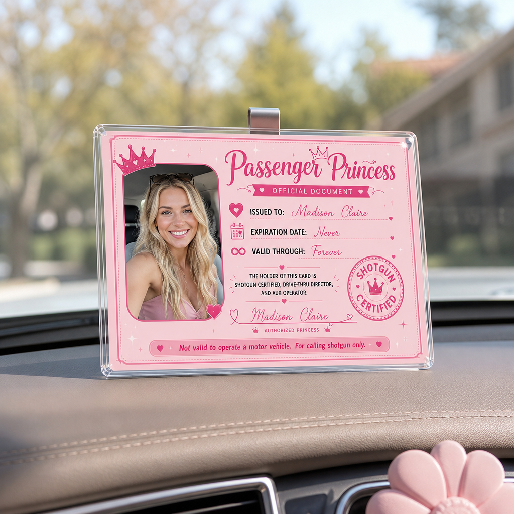 Personalized Passenger Princess Sun Visor Clip – Custom Photo & Name Car Accessory Gift