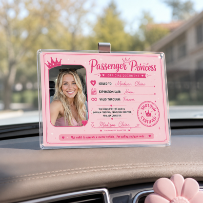 Personalized Passenger Princess Sun Visor Clip – Custom Photo & Name Car Accessory Gift