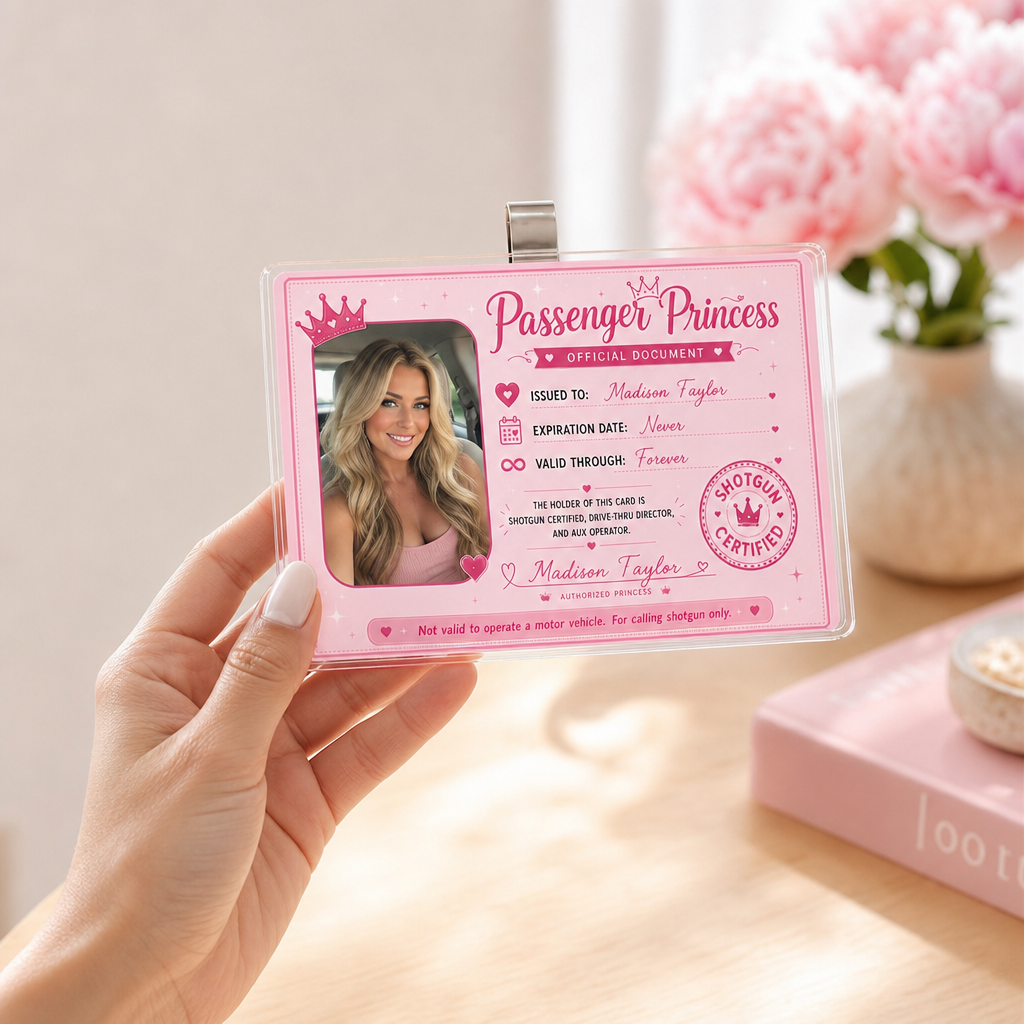 Personalized Passenger Princess Sun Visor Clip – Custom Photo & Name Car Accessory Gift