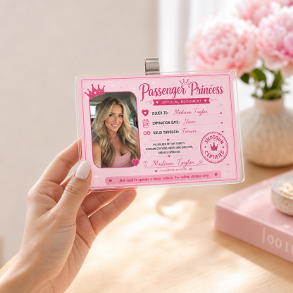 Personalized Passenger Princess Sun Visor Clip – Custom Photo & Name Car Accessory Gift