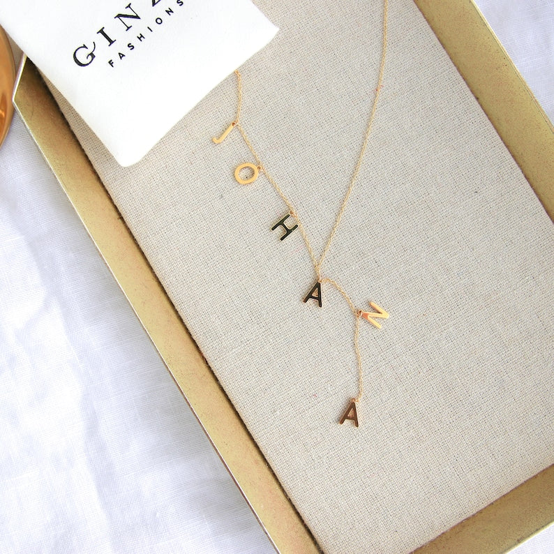 Personalized Dainty Lariat Y Necklace with 3-9 Initials Mother's Day Birthday Valentine's Day Gift for Women